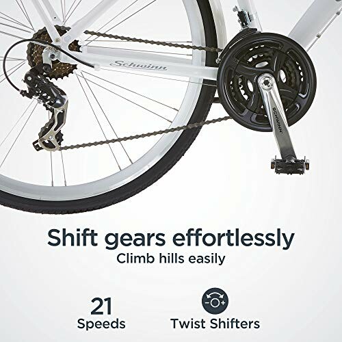 Bicycle gear system with 21 speeds and twist shifters.